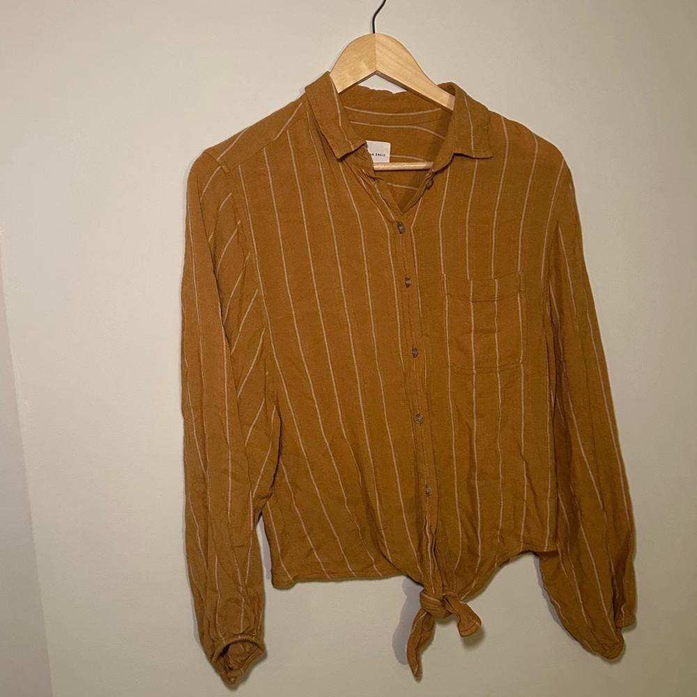 American Eagle Outfitters Blouse with Tie-Front Detail